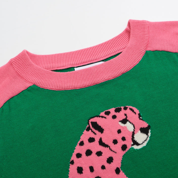 Women's pink tiger jacquard knit sweater