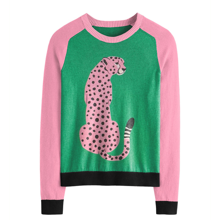 Damen Pink Tiger Jacquard Strickpullover