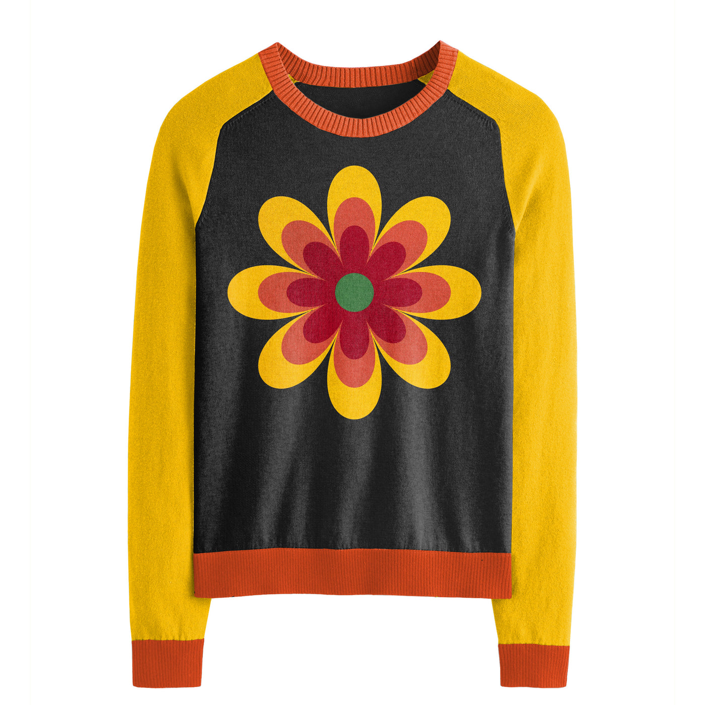 Women's yellow floral jacquard knit sweater