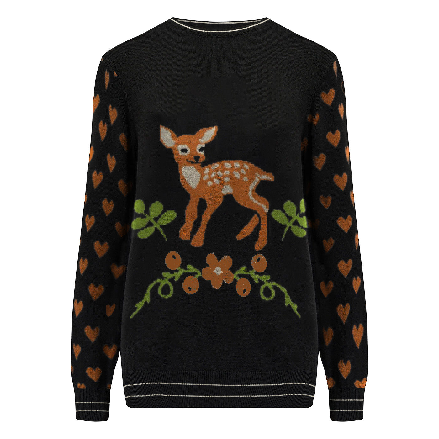 Women's black fawn Love Stars vintage knit sweater