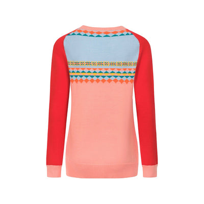 Women's vintage pink jacquard shoulder sweater