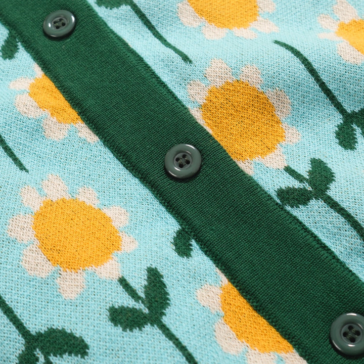 Women's green sunflower cardigan sweater