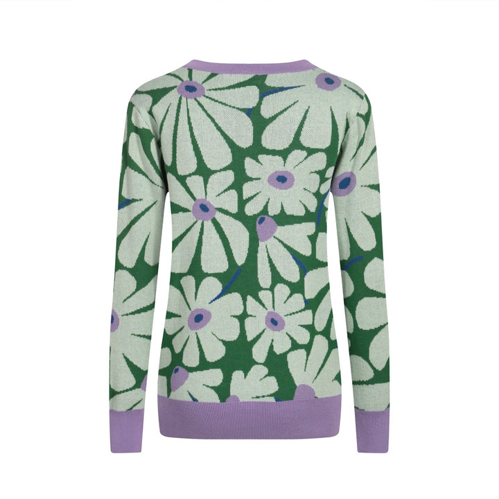 Women's green floral apple cardigan sweater