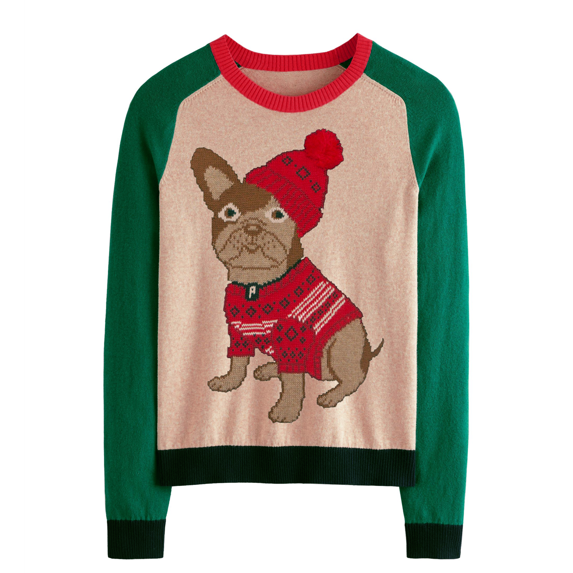 Women's green Christmas Pug knit sweater