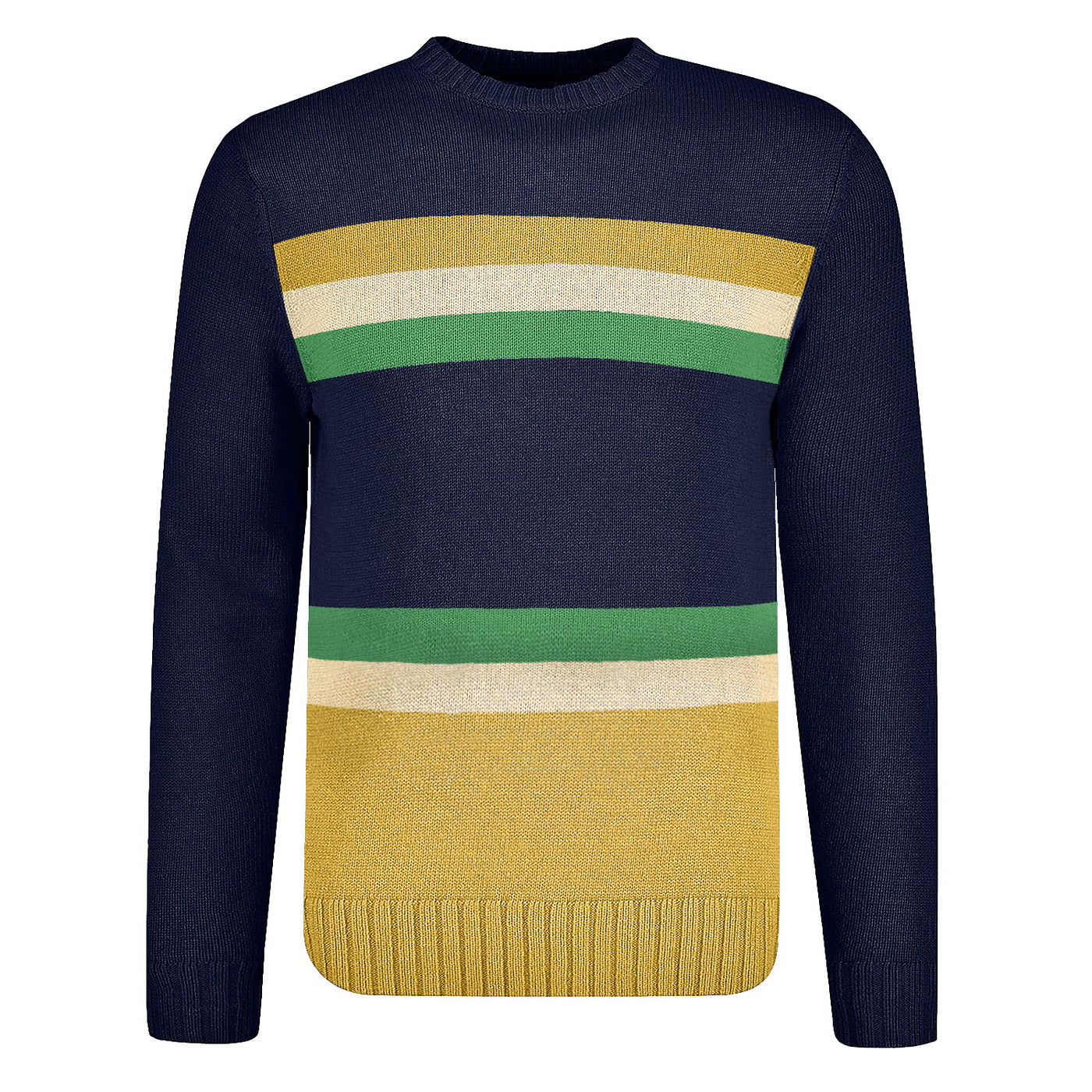 Men's dark blue vintage yellow striped sweater