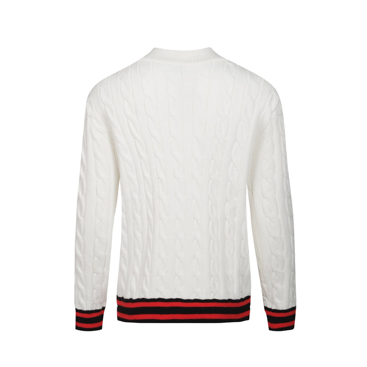 Men's white matching red striped cardigan sweater