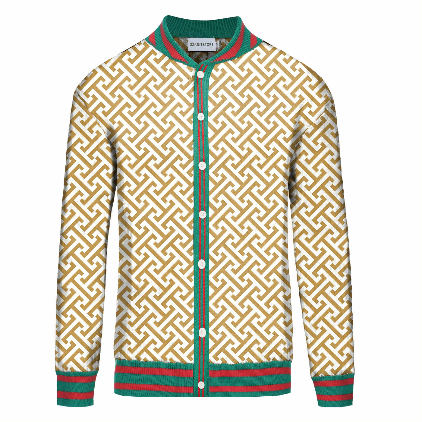 Men's green jacquard vintage cardigan sweater