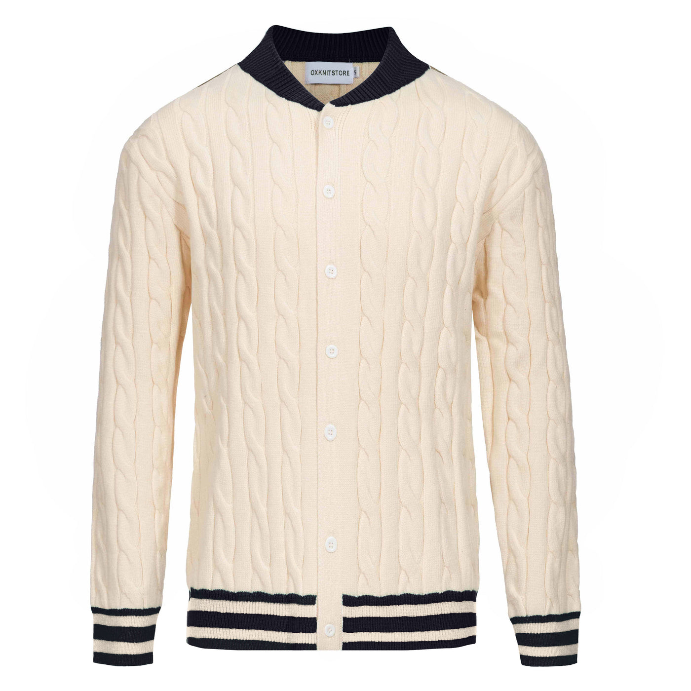 Men's white apricot twist knit cardigan sweater