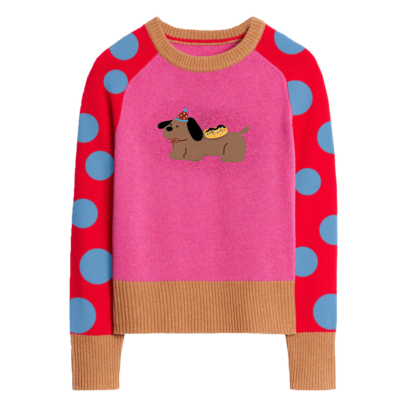 Women's red dachshund polka dot sweater