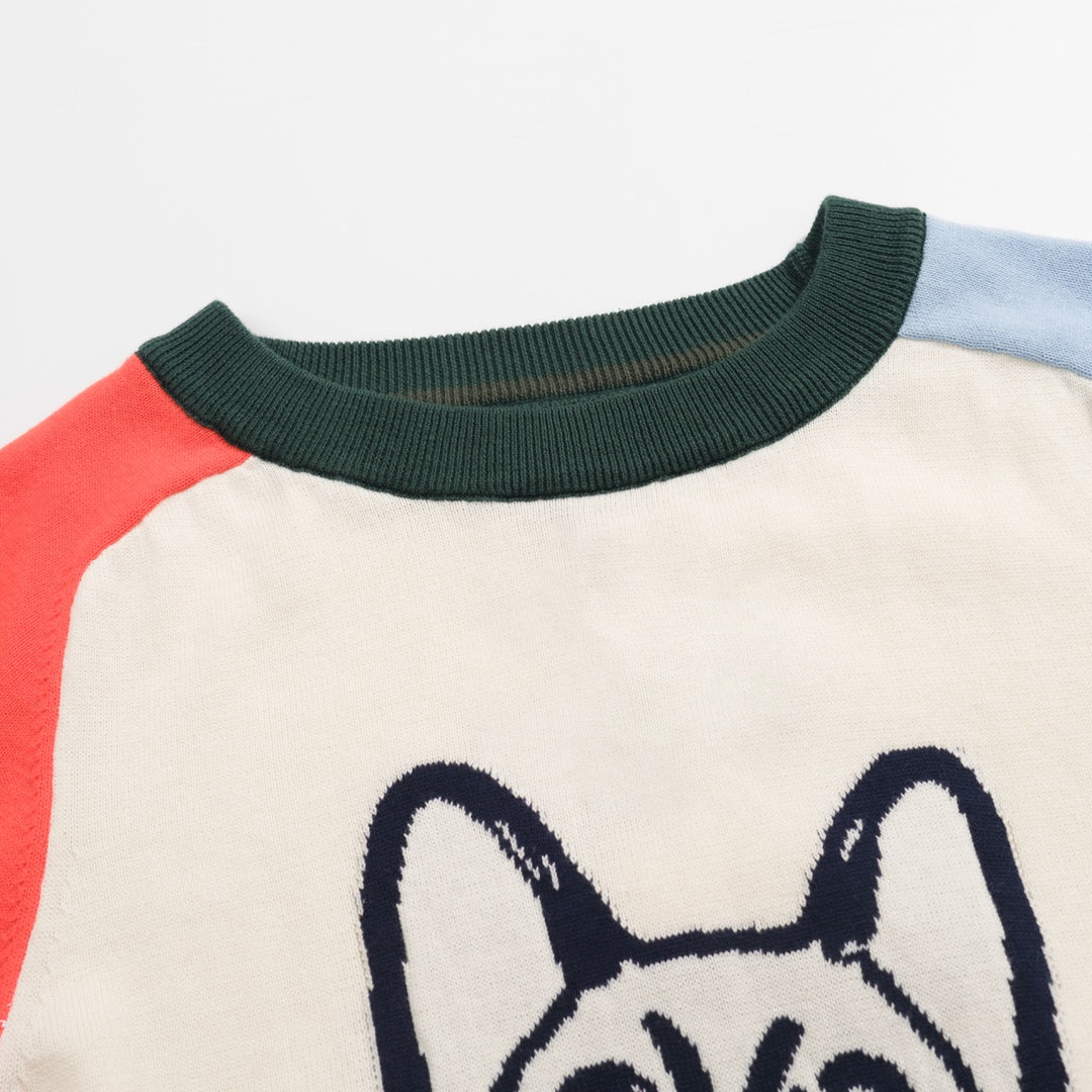 Women's multi-colored pug shoulder sweater