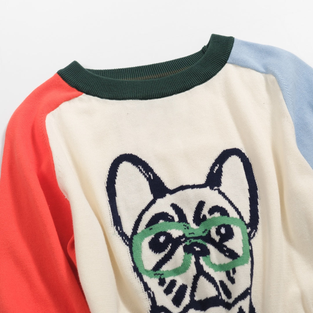 Women's multi-colored pug shoulder sweater