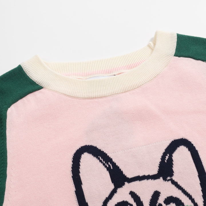 Sweater de bulldog francés a juego de mangas verdes para mujeres