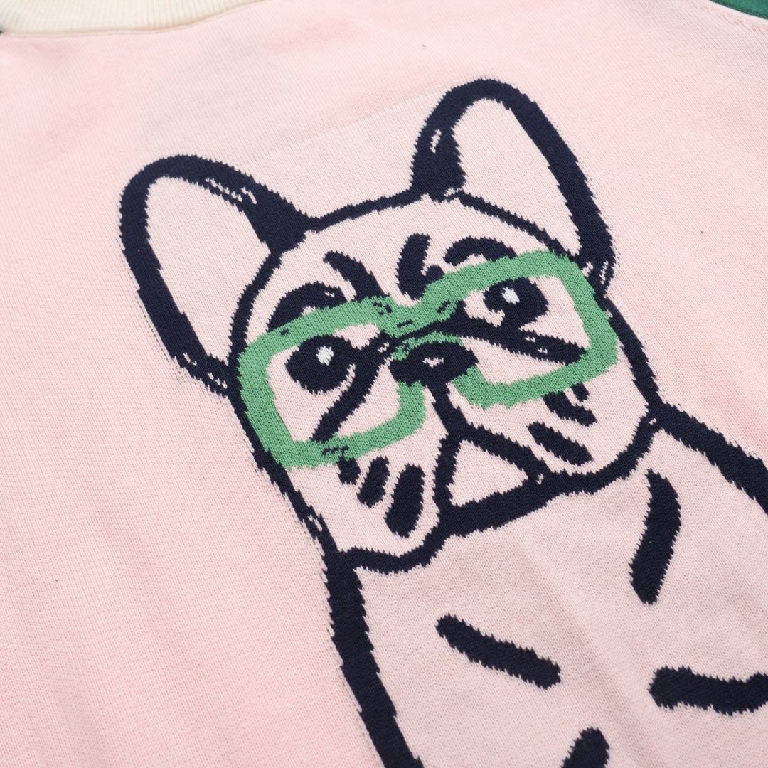 Sweater de bulldog francés a juego de mangas verdes para mujeres