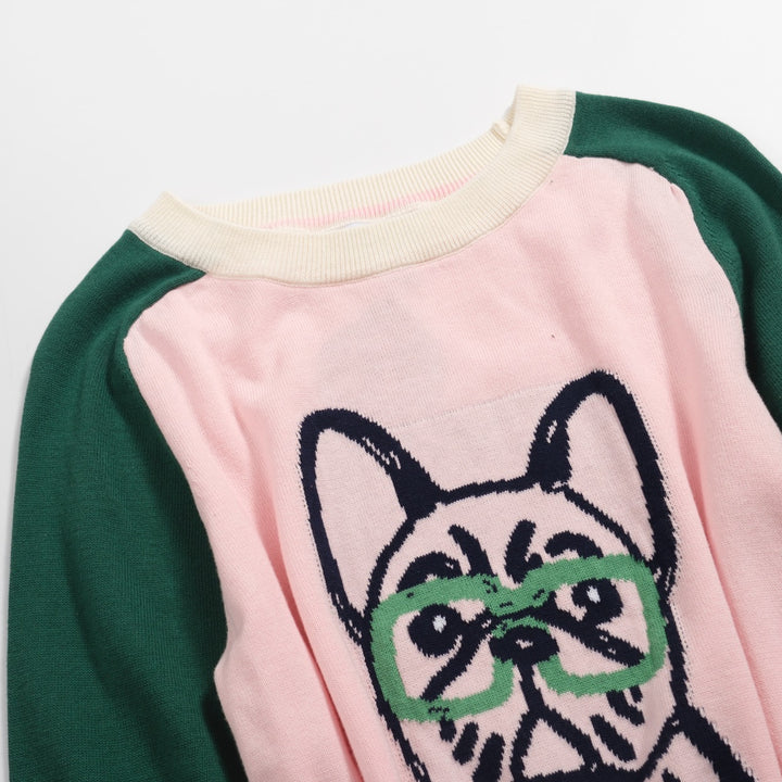 Sweater de bulldog francés a juego de mangas verdes para mujeres