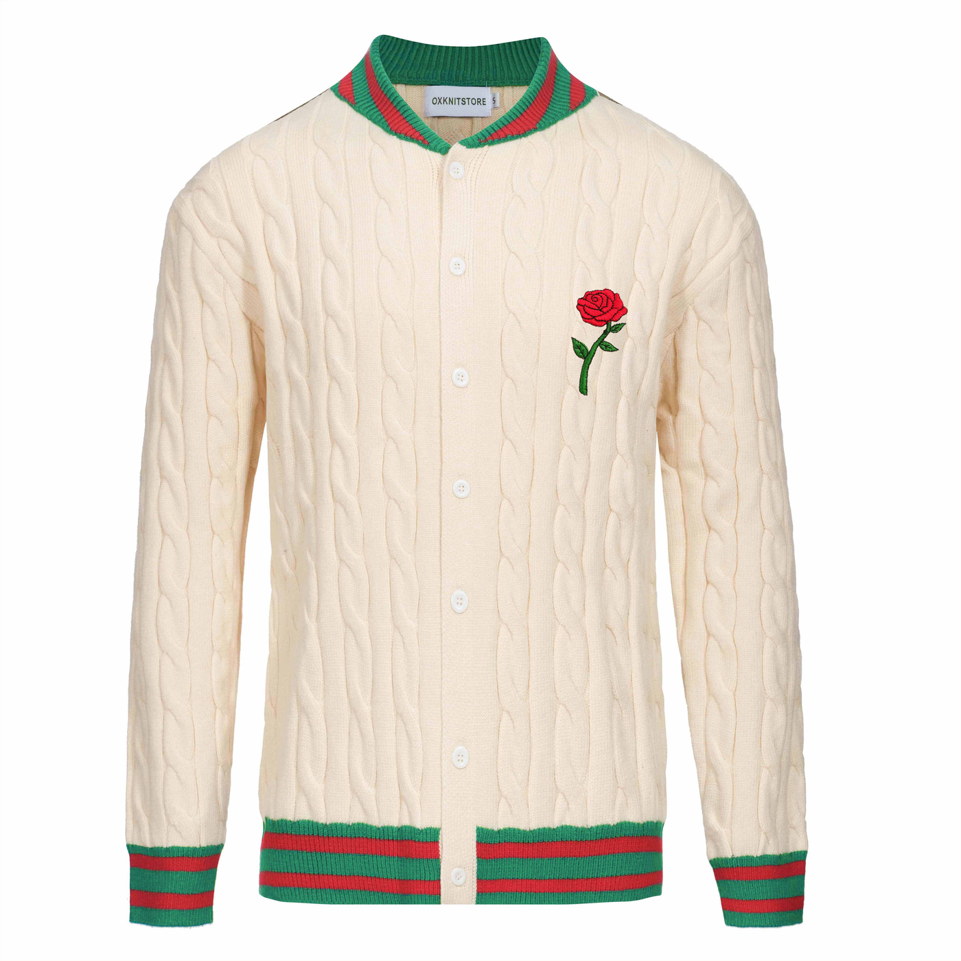 Men's white apricot embroidered twist knit coat