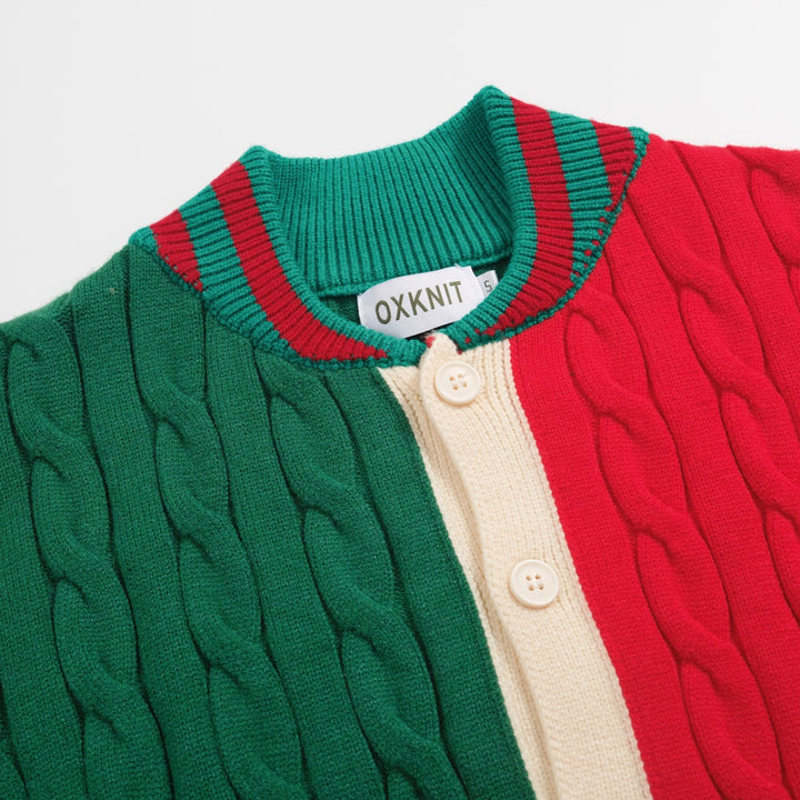 Men's red and green matching twist knitted coat