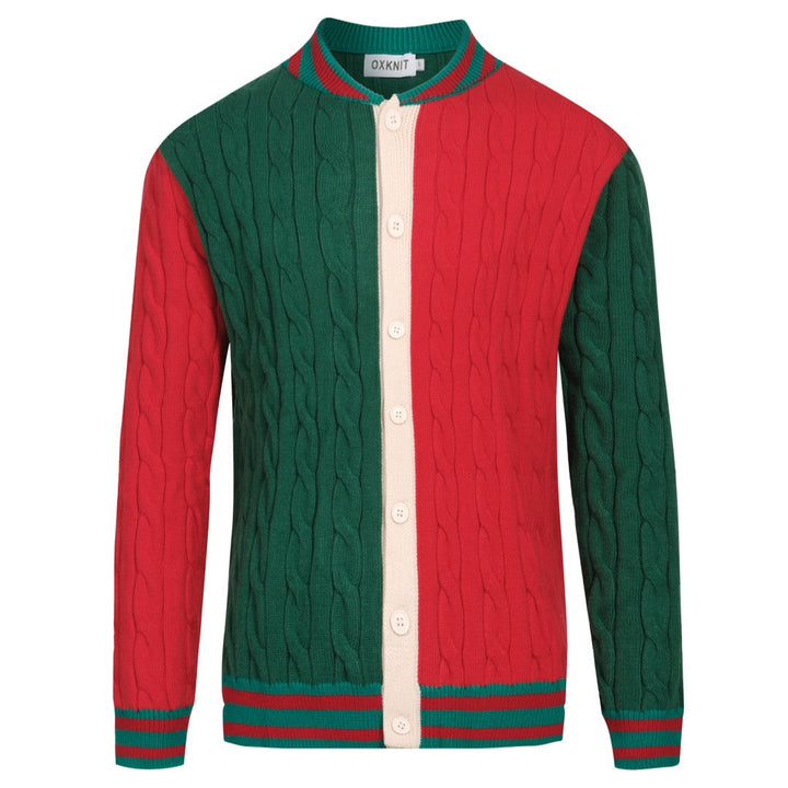 Men's red and green matching twist knitted coat