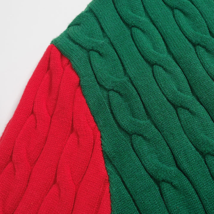 Men's red and green matching twist knitted coat