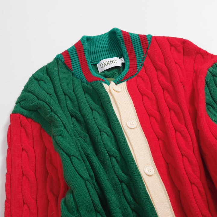 Men's red and green matching twist knitted coat