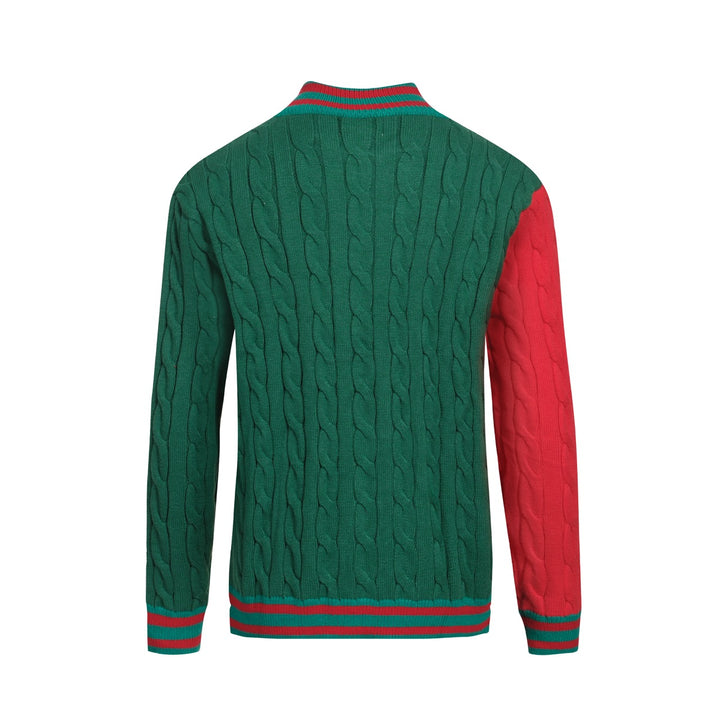 Men's red and green matching twist knitted coat