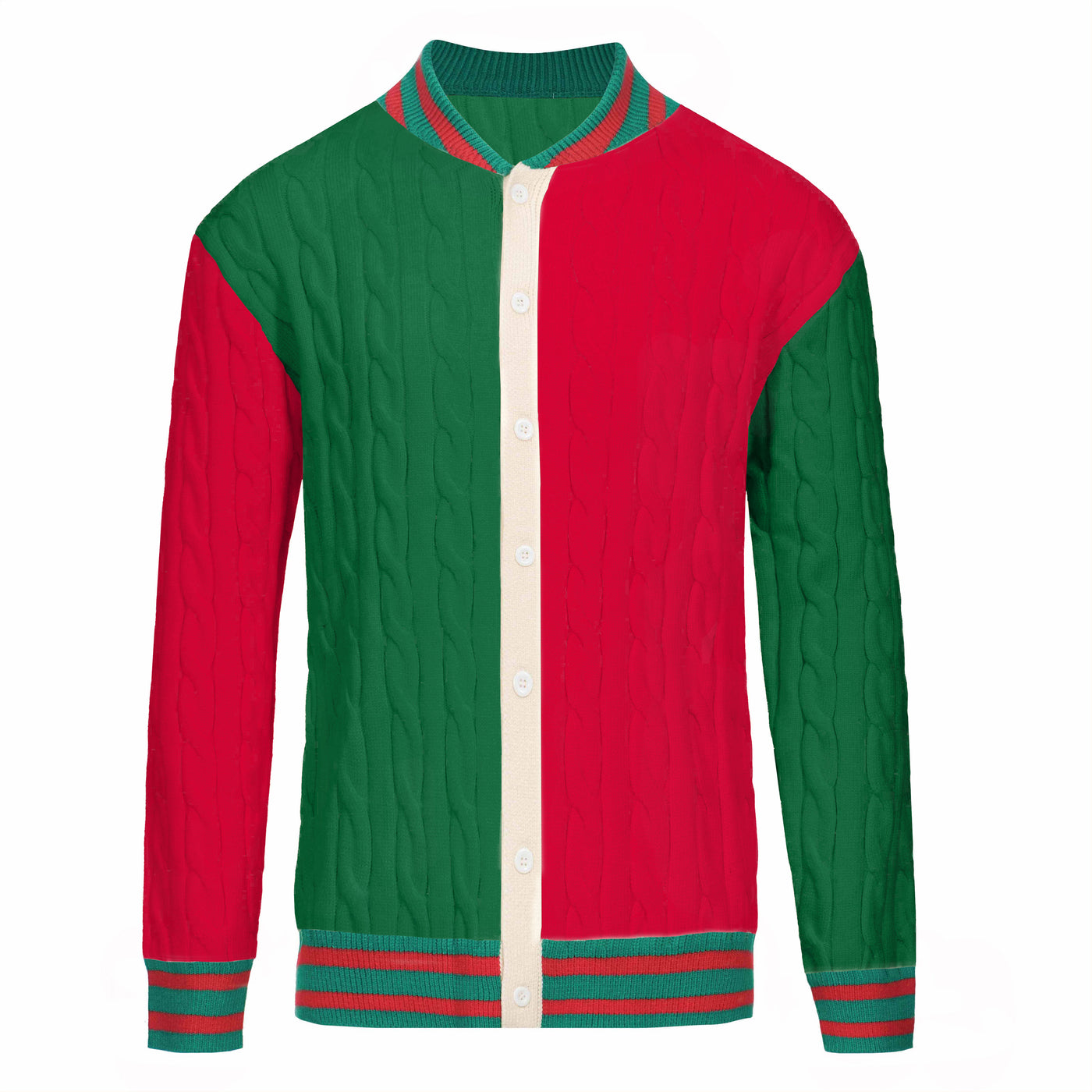 Men's red and green matching twist knitted coat