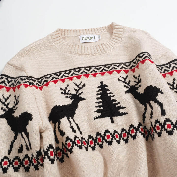 Men's apricot Christmas crew-neck sweater