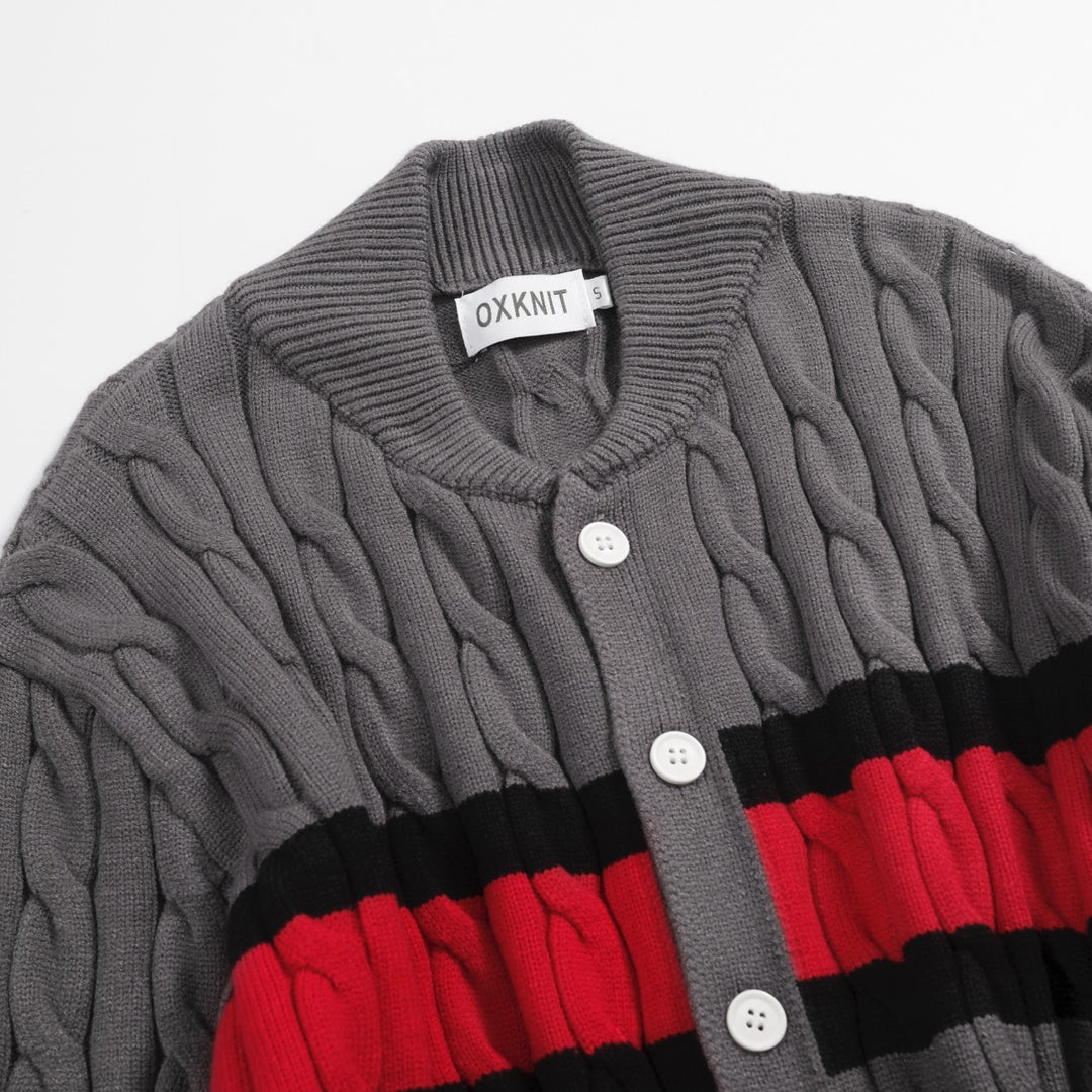 Men's dark grey vintage striped twist knit coat