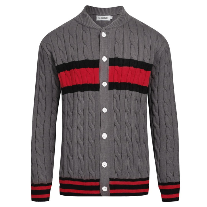 Men's dark grey vintage striped twist knit coat