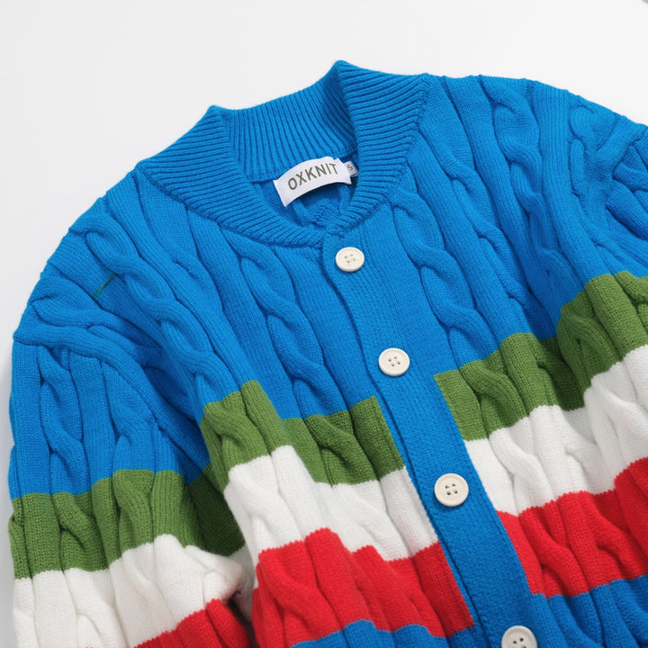 Men's blue vintage striped twist knit coat