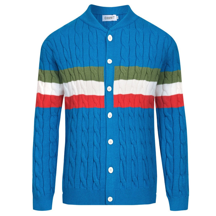 Men's blue vintage striped twist knit coat