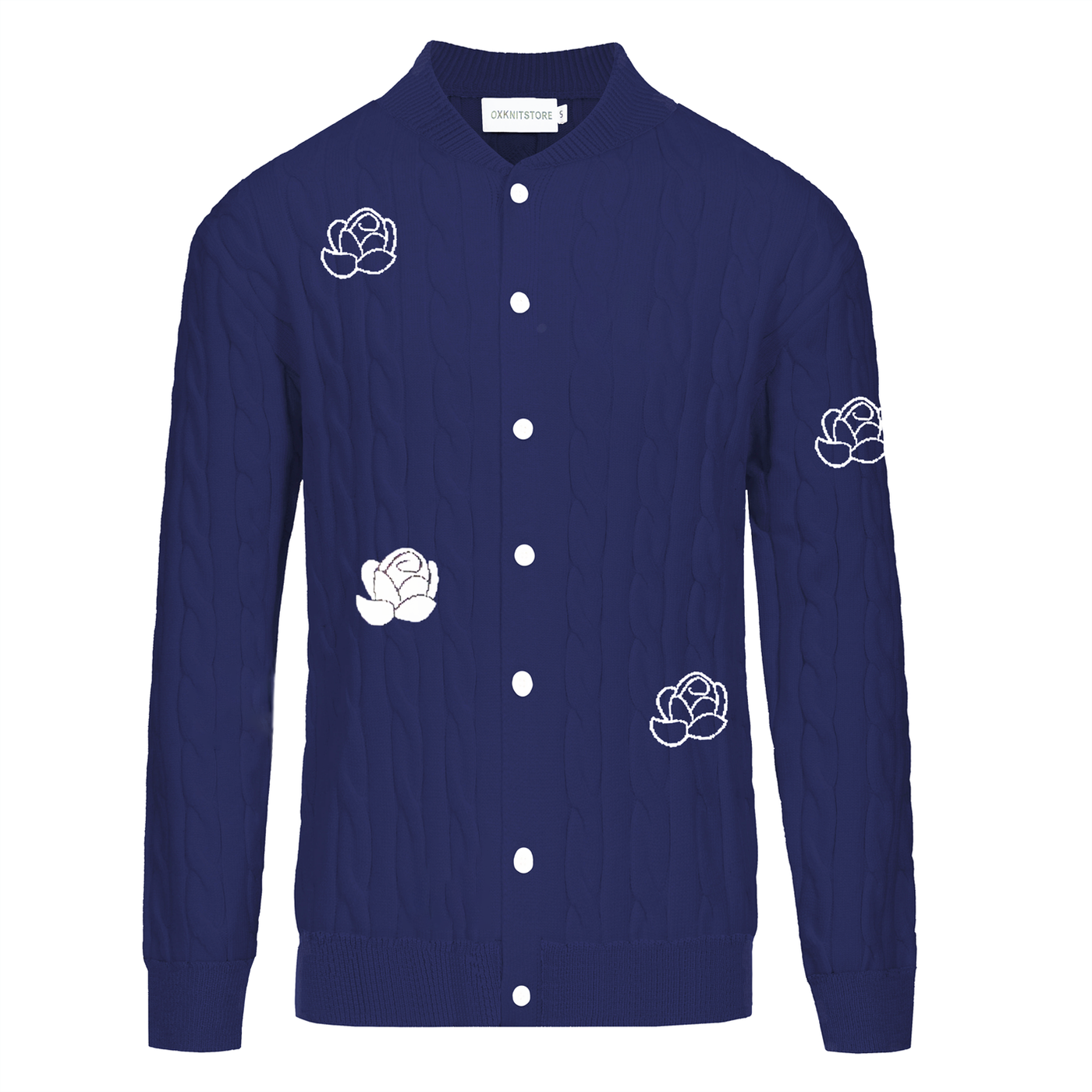 Men's navy blue floral twist knit sweater coat