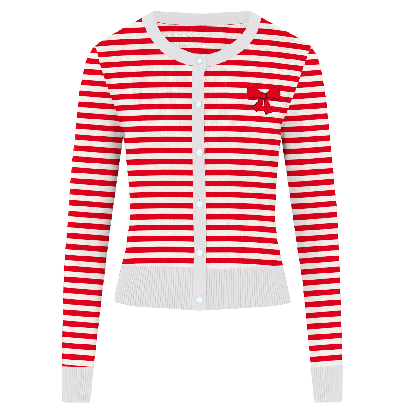 Women's red striped Christmas cardigan sweater