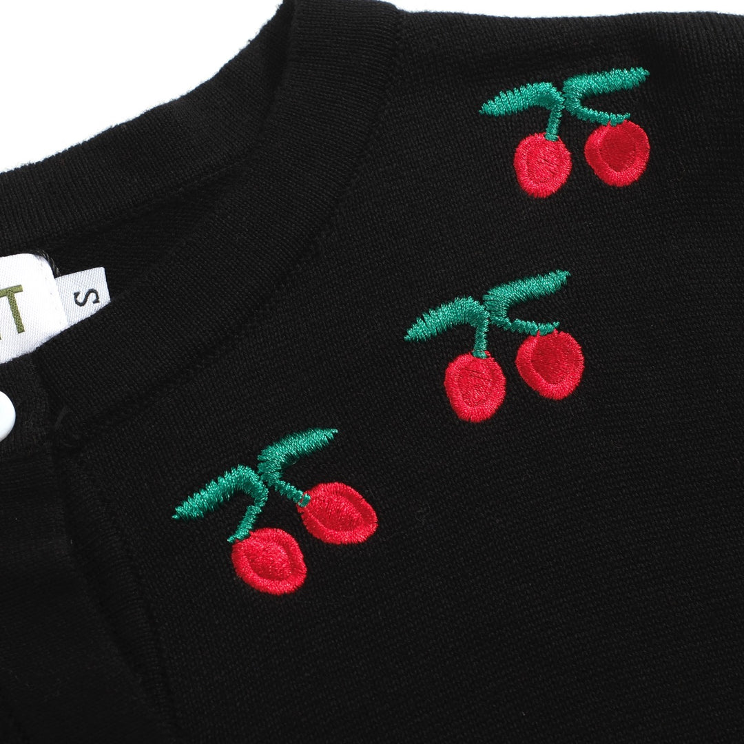 Women's black cherry vintage cardigan sweater-Cropped Length