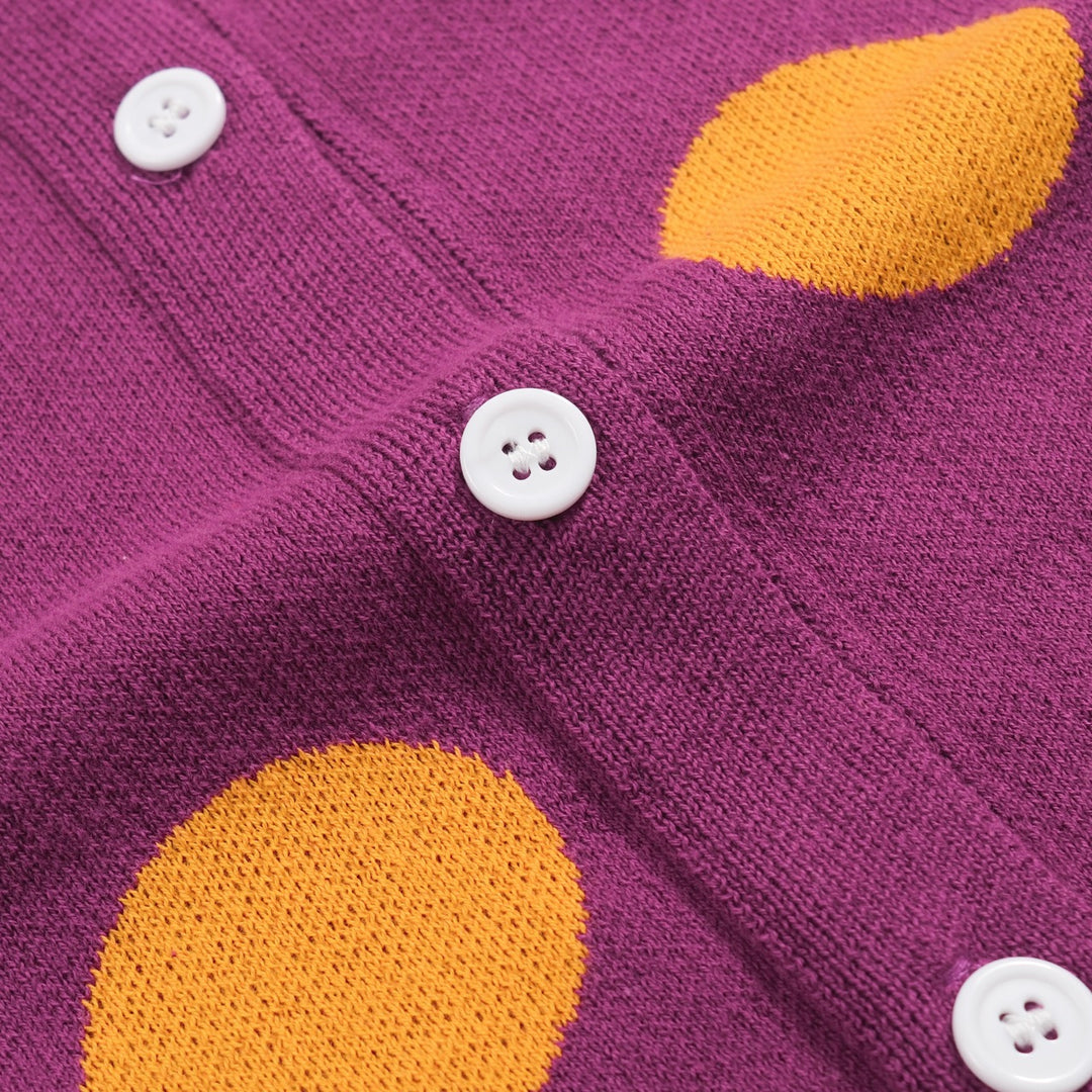 Women's purple polka dot cardigan sweater