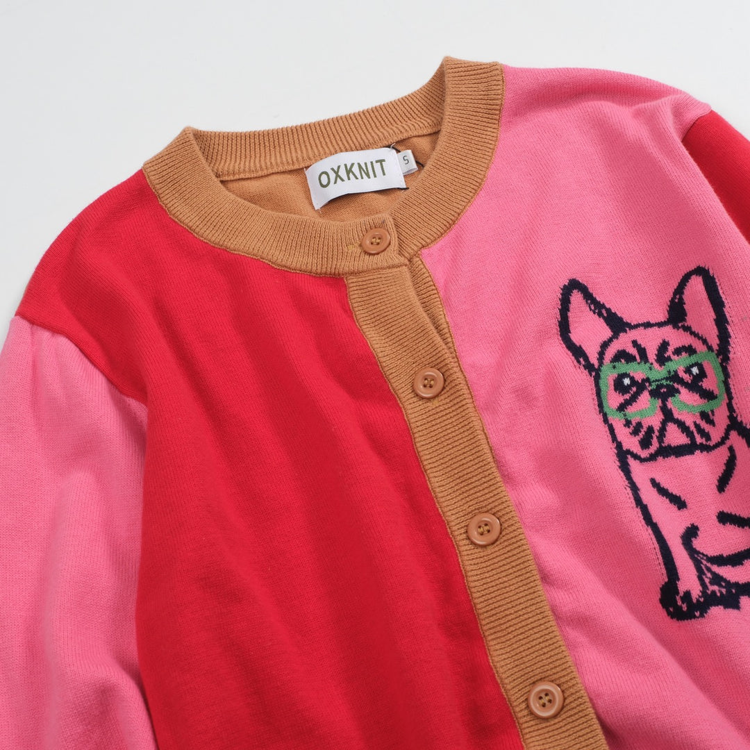 Women's red matching pug cardigan sweater