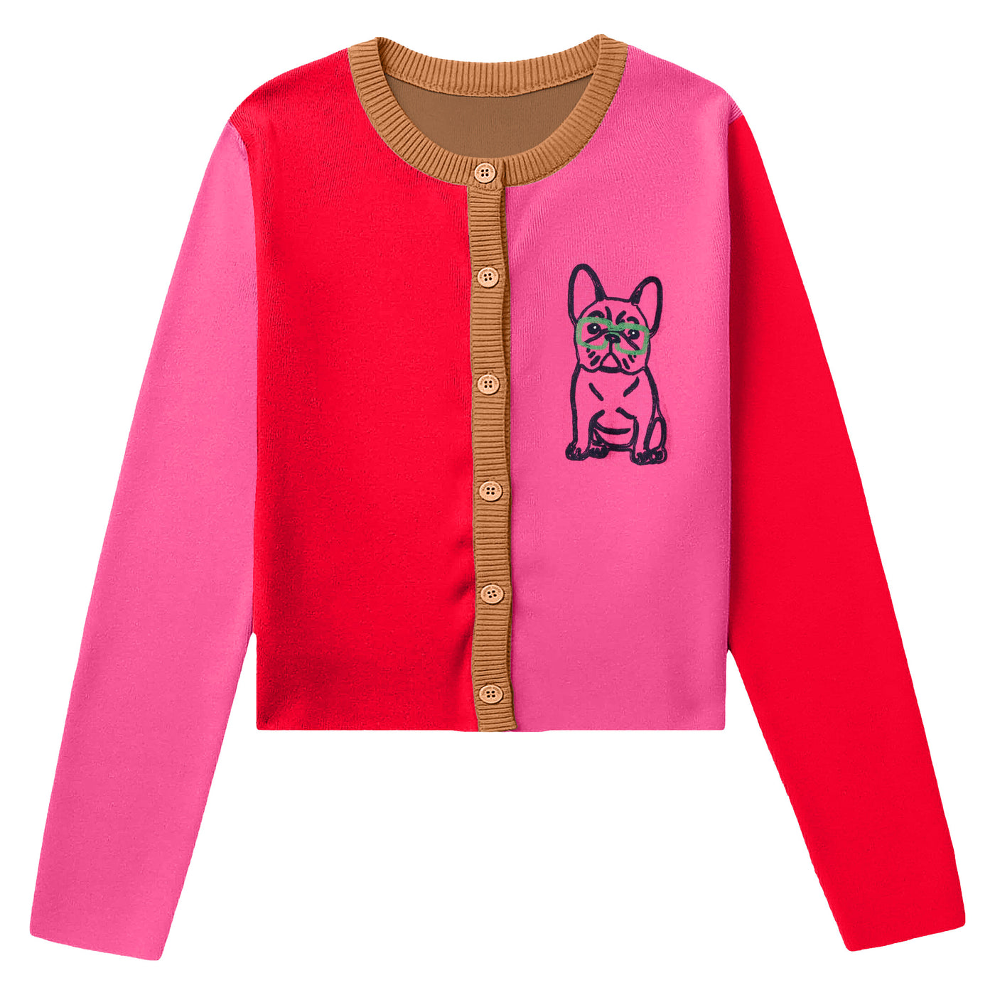 Women's red matching pug cardigan sweater