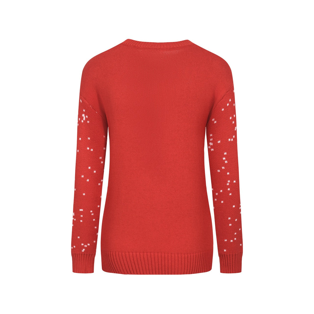 Women's red Christmas jacquard knit sweater