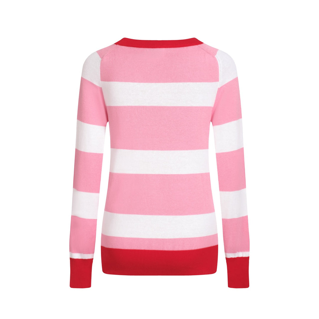 Women's pink striped love crew-neck sweater