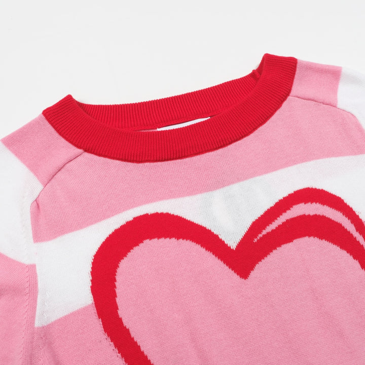 Women's Pink Striped Love Crew-Neck-Pullover