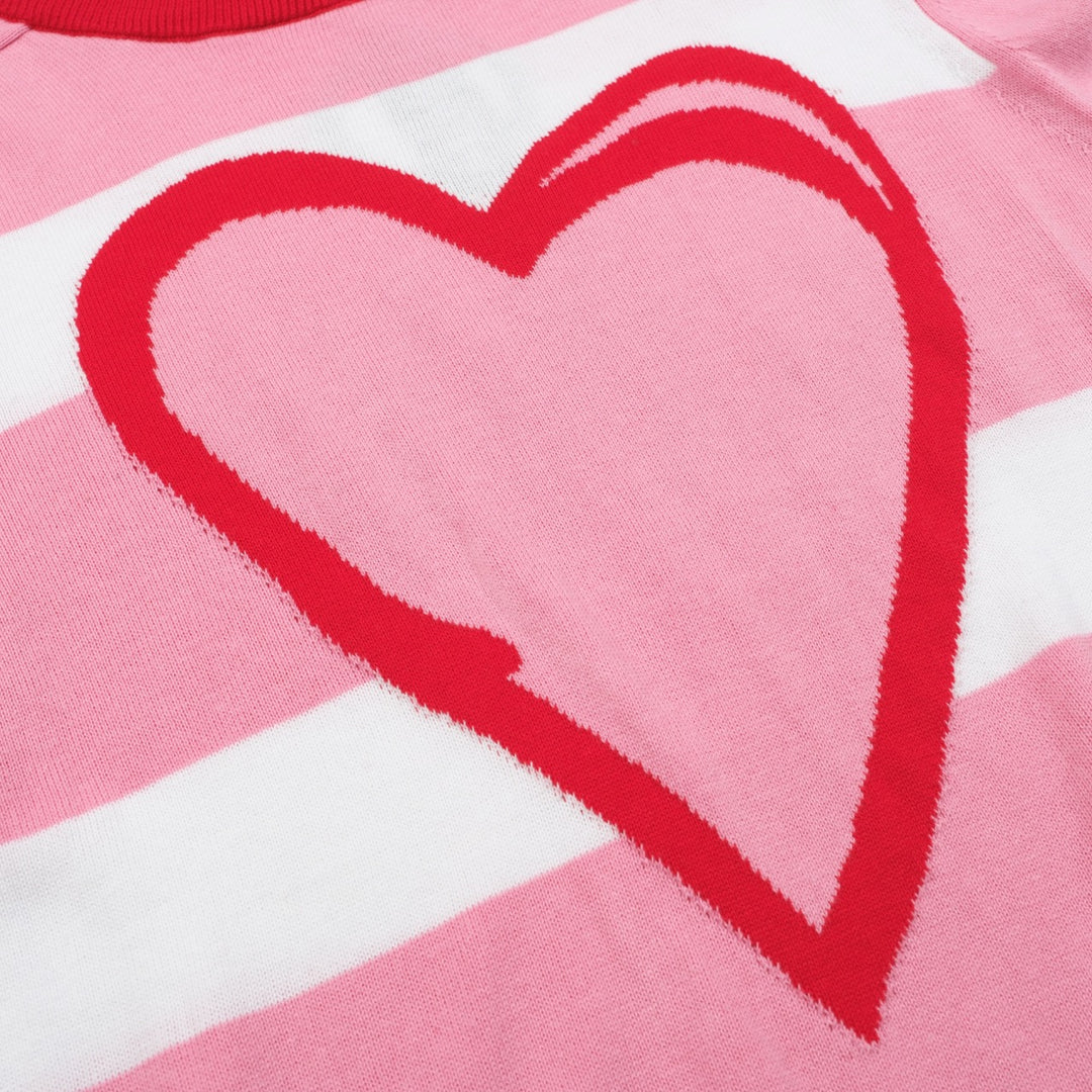 Women's pink striped love crew-neck sweater