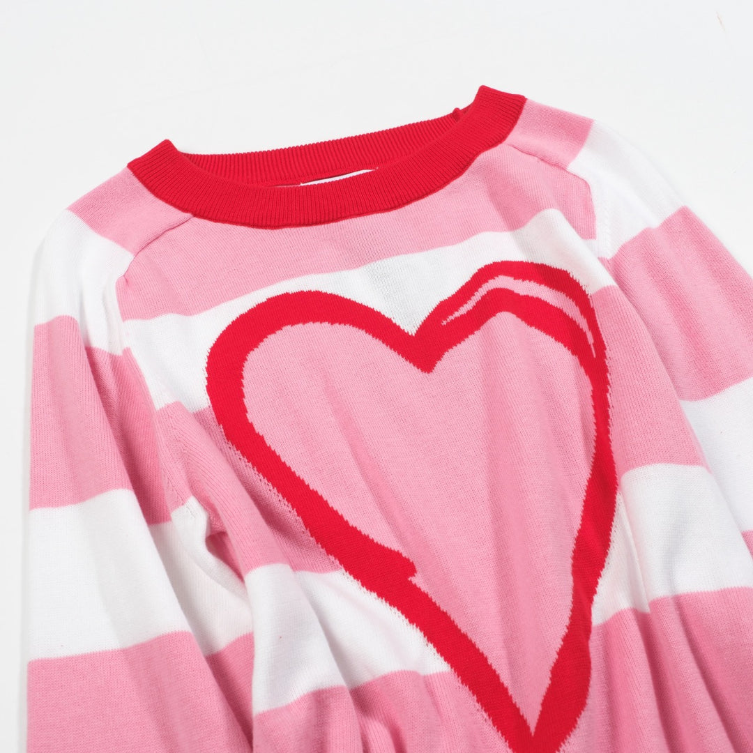 Women's pink striped love crew-neck sweater