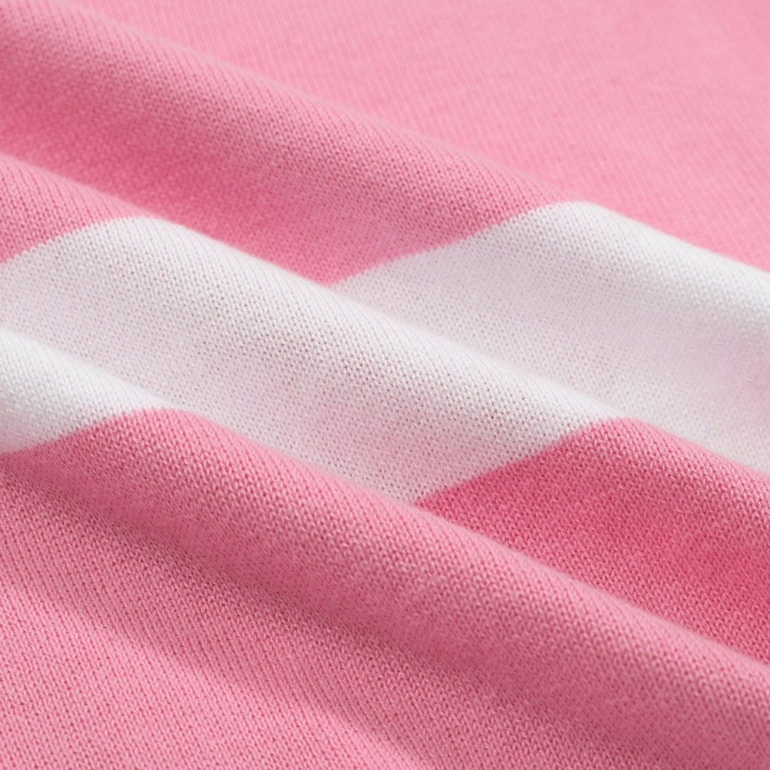 Women's pink striped love crew-neck sweater