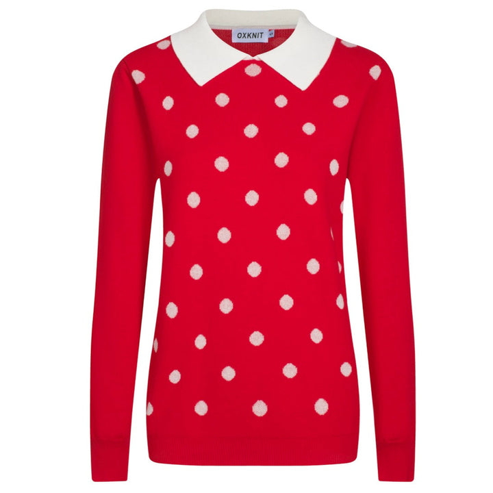 Women's red polka dot vintage lapel sweater