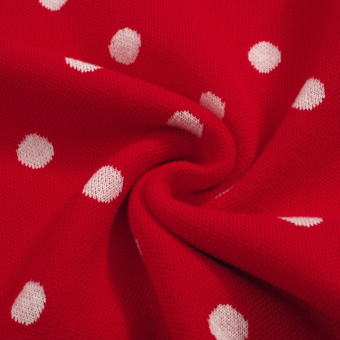 Women's red polka dot vintage lapel sweater