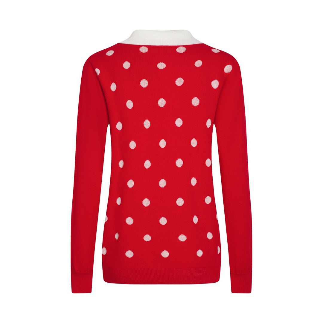 Women's red polka dot vintage lapel sweater