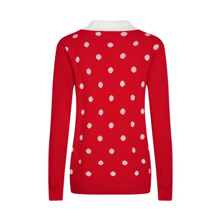 Women's red polka dot vintage lapel sweater