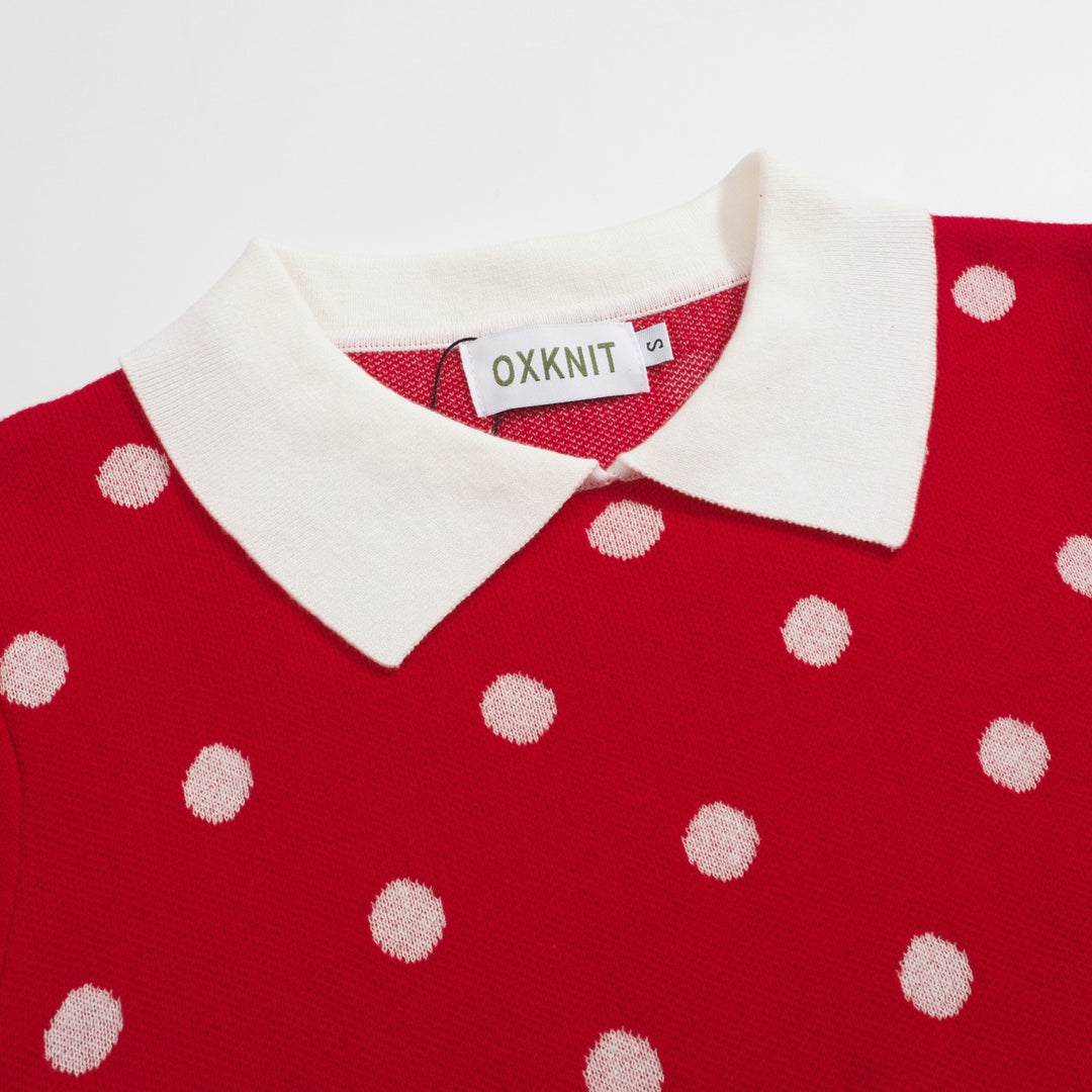 Women's red polka dot vintage lapel sweater