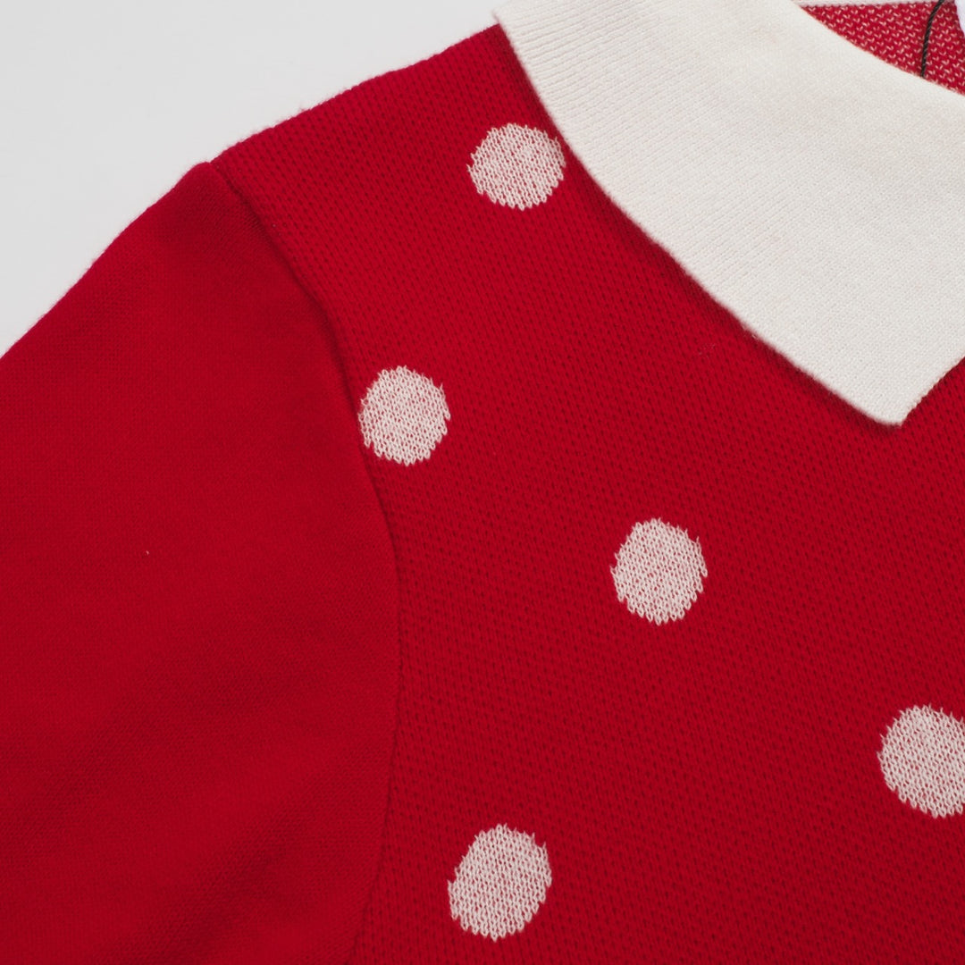 Women's red polka dot vintage lapel sweater