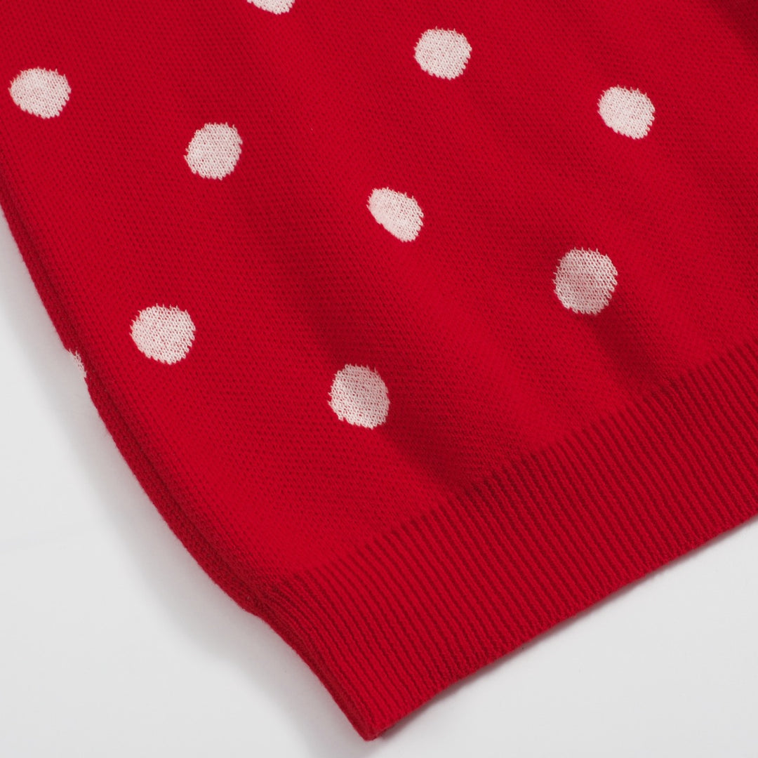 Women's red polka dot vintage lapel sweater