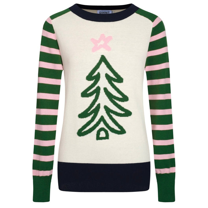 Women's green vintage striped Christmas jumper